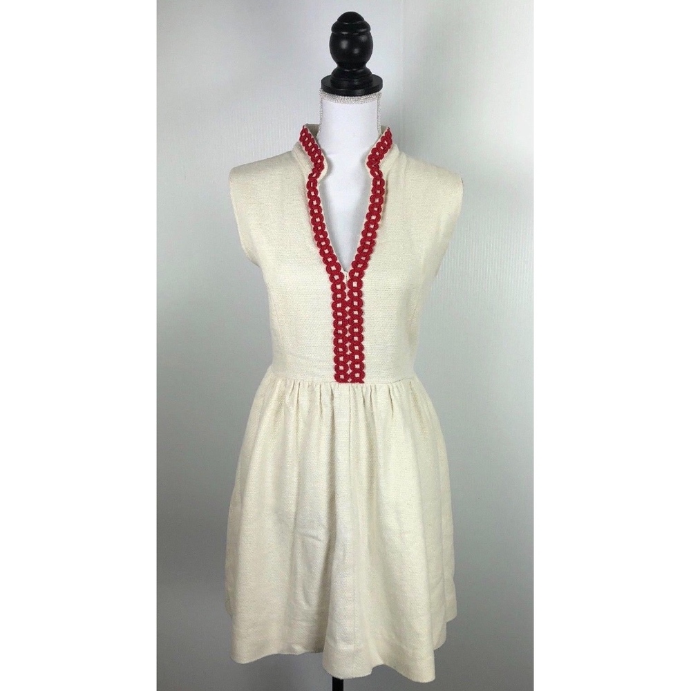Sail to Sable Cream Midi Dress with Red Trim